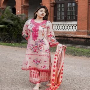 ColorLife Peach All-Over Print Cotton Salwar Kameez | SHELAI