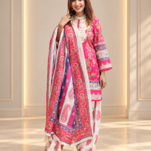 ColorLife Women’s Pink Floral Printed Cotton 3-Piece Salwar Kameez Set