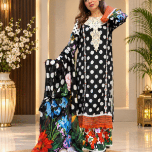 SHELAI Women’s Black & White Polka Dot Printed 3-Piece Salwar Kameez Set