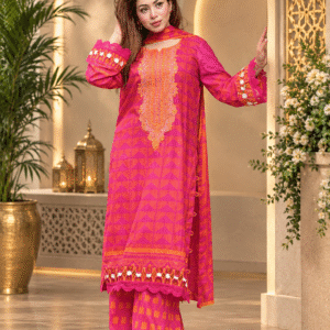 Colorlife Women’s Magenta Pink Printed & Embroidered 3-Piece Salwar Kameez Set
