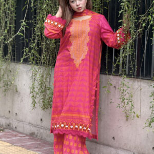 Colorlife Women’s Magenta Pink Printed & Embroidered 3-Piece Salwar Kameez Set