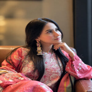 SHELAI Women’s Coral Pink Floral Printed & Embroidered 3-Piece Salwar Kameez Set